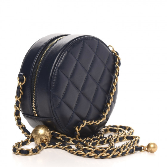 Lambskin Quilted Round Pearl Crush Clutch With Chain