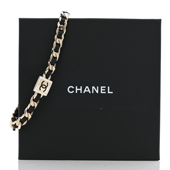 Metal Lambskin CC Square Bracelet Gold Black