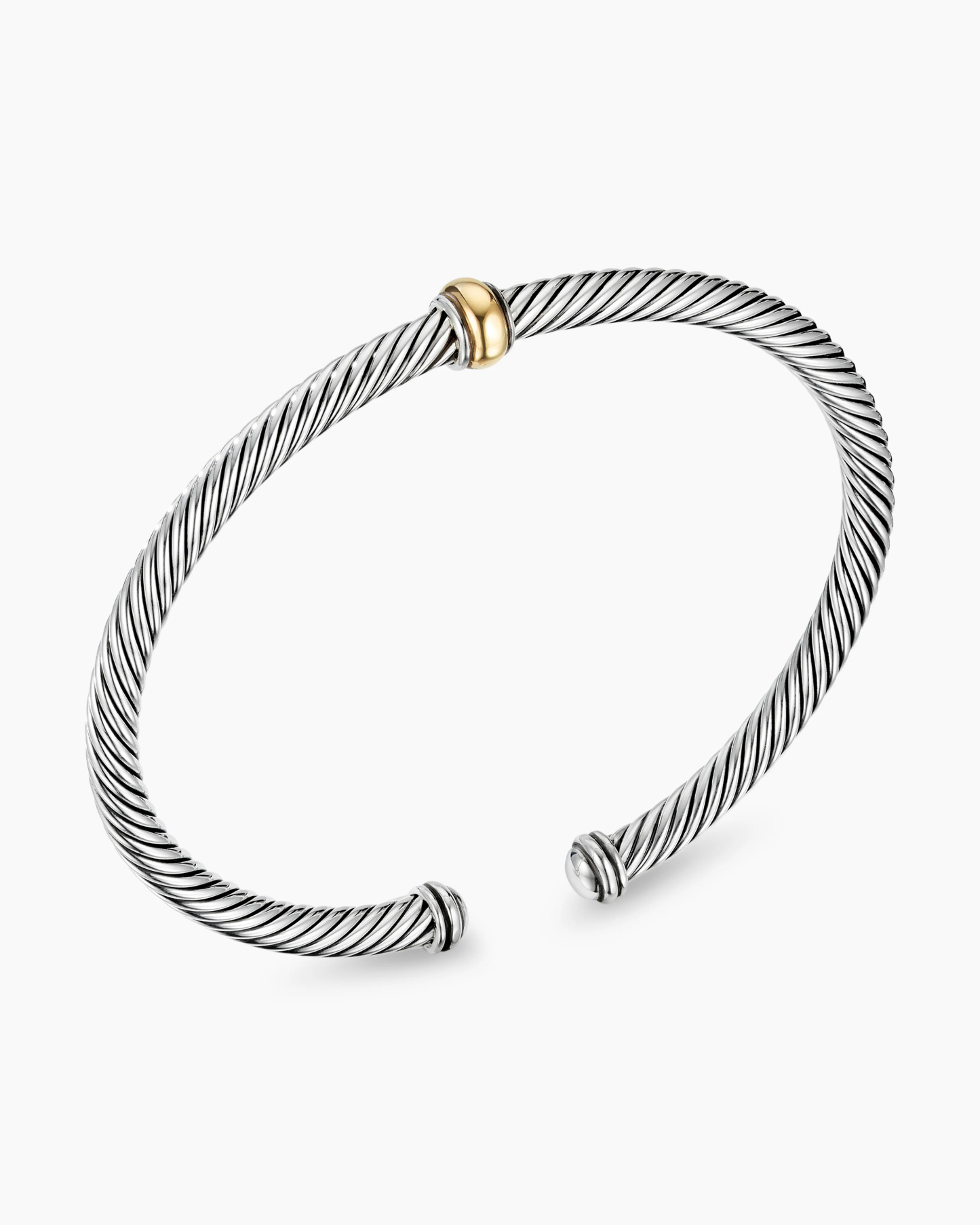 Classic Cable Station Bracelet Sterling Silver with 18K Yellow Gold, 4mm