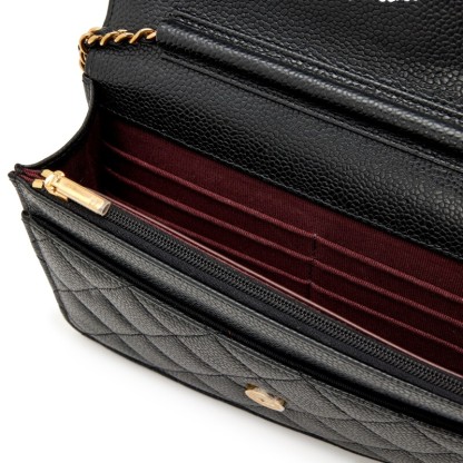 Black Caviar Wallet on Chain with Gold Hardware, 2023