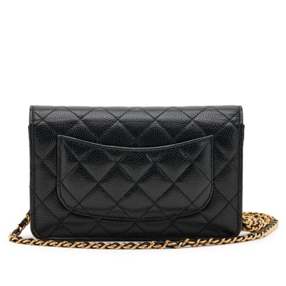 Black Caviar Wallet on Chain with Gold Hardware, 2023