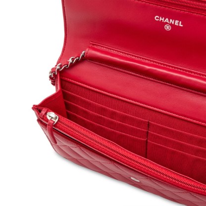 Dark Pink Quilted Lambskin Wallet on Chain WOC Silver Hardware, 2009-2010