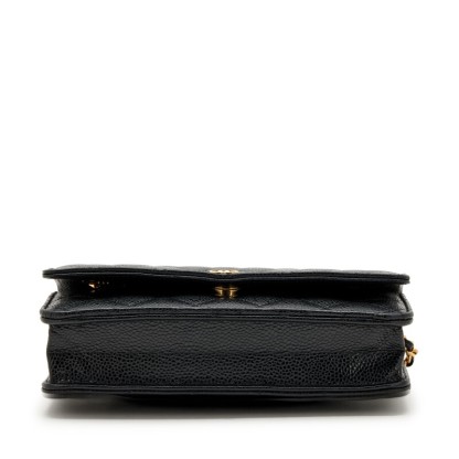 Black Caviar Wallet on Chain with Gold Hardware, 2023