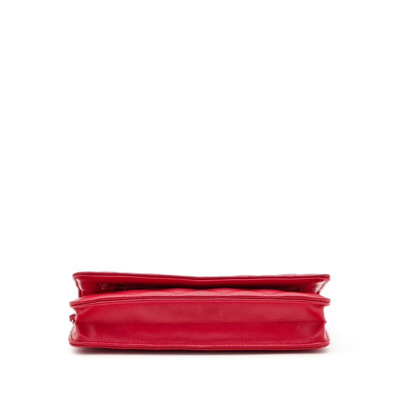 Dark Pink Quilted Lambskin Wallet on Chain WOC Silver Hardware, 2009-2010