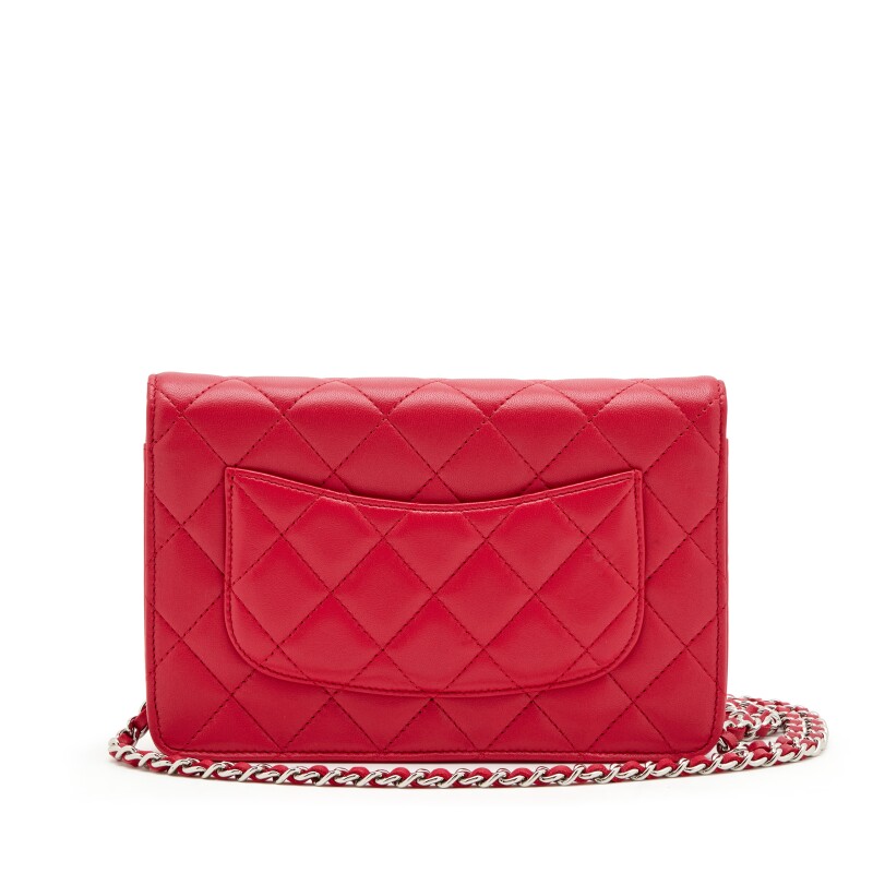 Dark Pink Quilted Lambskin Wallet on Chain WOC Silver Hardware, 2009-2010