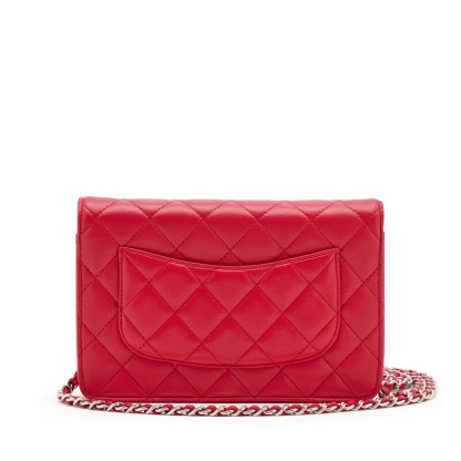 Dark Pink Quilted Lambskin Wallet on Chain WOC Silver Hardware, 2009-2010