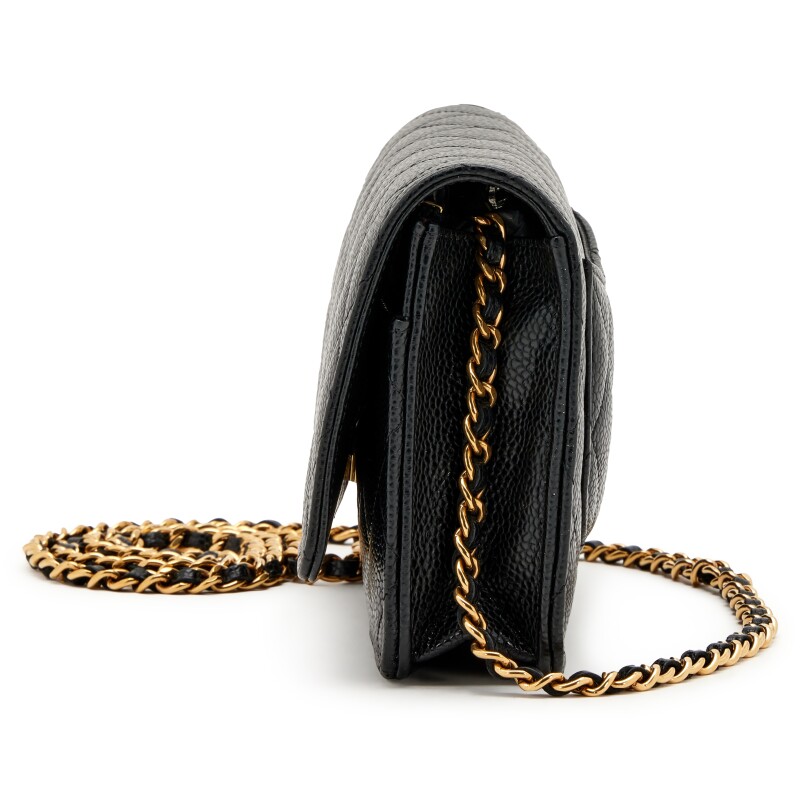 Black Caviar Wallet on Chain with Gold Hardware, 2023