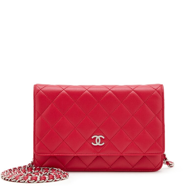 Dark Pink Quilted Lambskin Wallet on Chain WOC Silver Hardware, 2009-2010