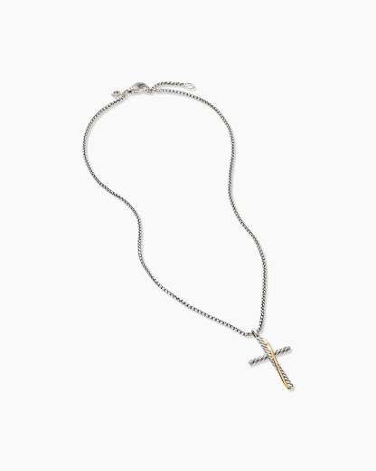 Crossover Cross Necklace Sterling Silver with 18K Yellow Gold, 35.6mm