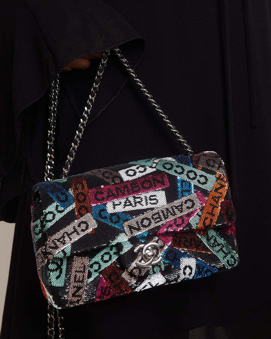 Cruise 2024 Black Sequins Mini Rectangular Single Flap Bag