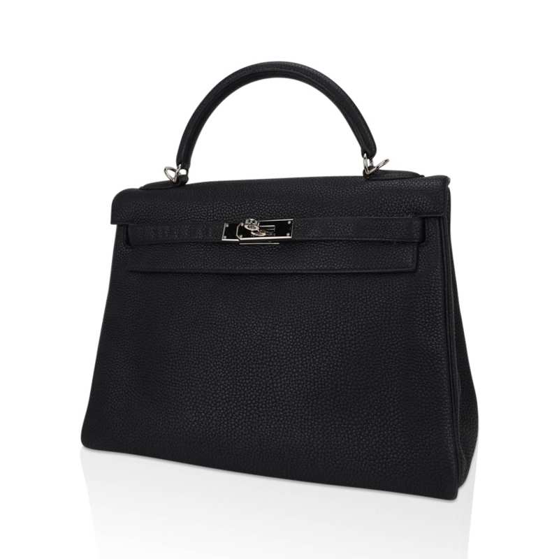 Kelly 32 Retourne Bag Black Togo Leather with Palladium Hardware