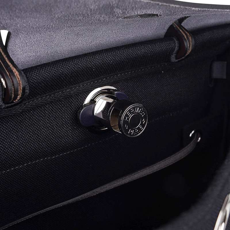 Herbag Zip 31 Bag Retourne Black Toile & Blue Indigo Vache Hunter Leather with Palladium Hardware