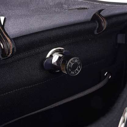Herbag Zip 31 Bag Retourne Black Toile & Blue Indigo Vache Hunter Leather with Palladium Hardware