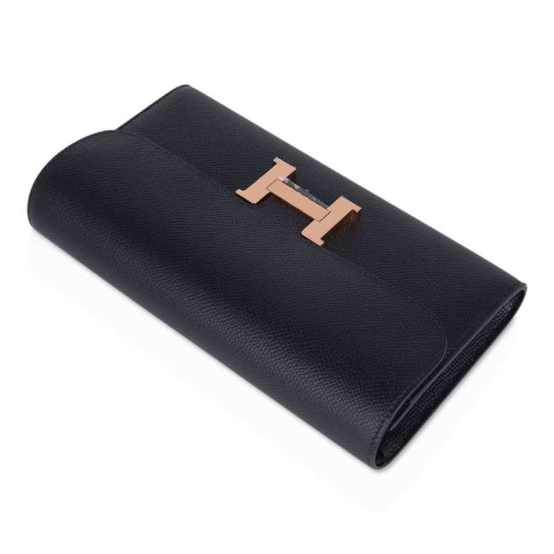 Constance Long To Go Wallet Black Rose Gold Hardware Epsom New w/ Box