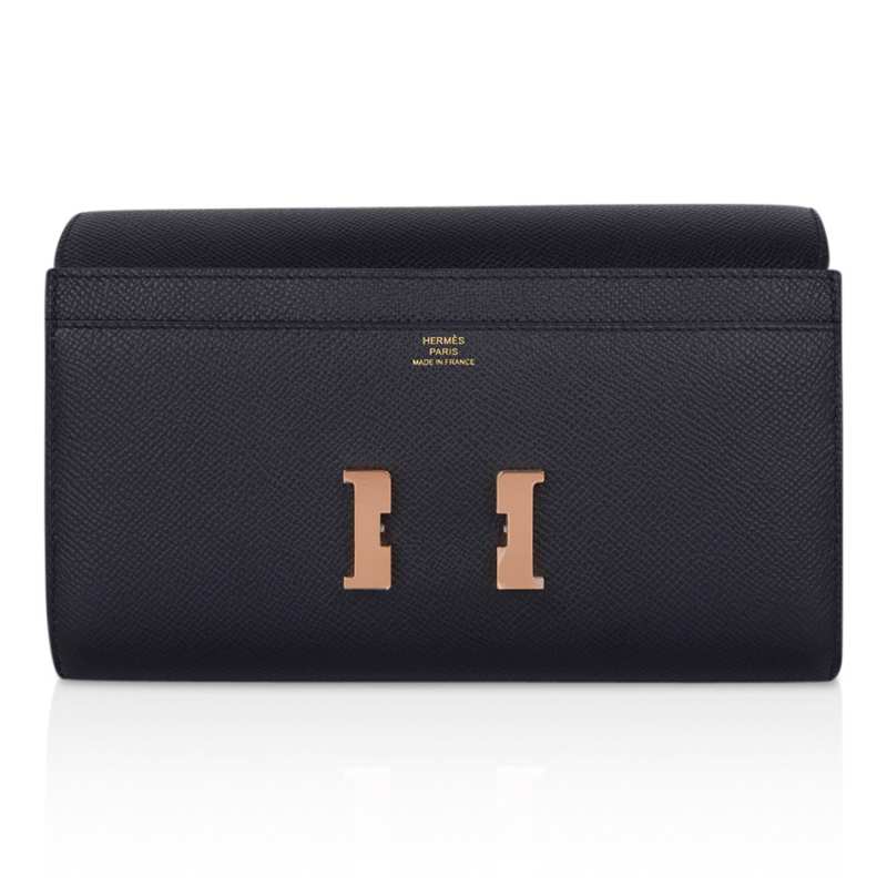 Constance Long To Go Wallet Black Rose Gold Hardware Epsom New w/ Box