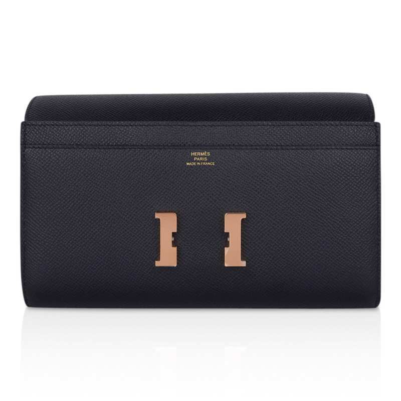 Constance Long To Go Wallet Black Rose Gold Hardware Epsom New w/ Box