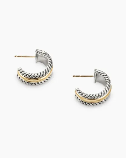 Cable Collectibles庐 Huggie Hoop Earrings Sterling Silver with 14K Yellow Gold, 15.6mm