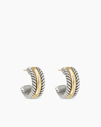 Cable Collectibles庐 Huggie Hoop Earrings Sterling Silver with 14K Yellow Gold, 15.6mm