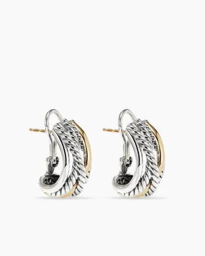 Crossover Shrimp Earrings Sterling Silver with 14K Yellow Gold, 23mm