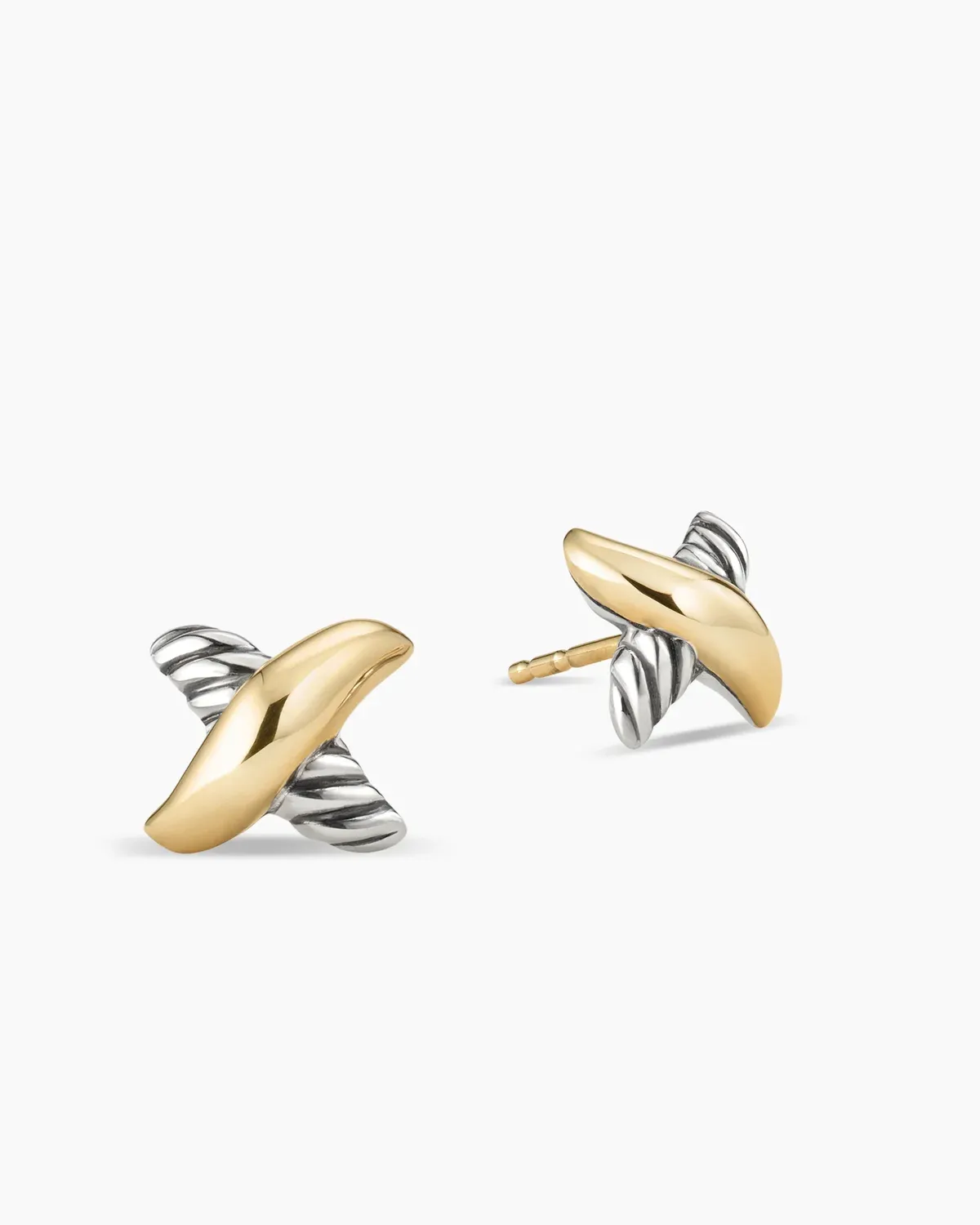Petite X Stud Earrings Sterling Silver with 18K Yellow Gold, 7.5mm