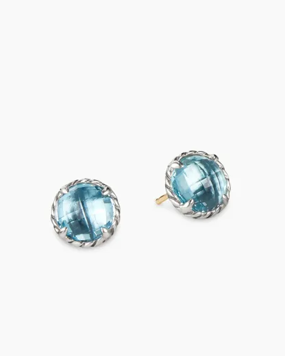 Petite Chatelaine庐 Stud Earrings Sterling Silver with Blue Topaz, 8mm