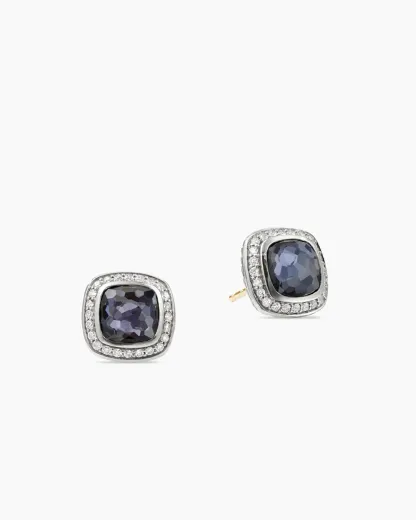 Albion庐 Stud Earrings Sterling Silver with Black Orchid and Diamonds, 7mm