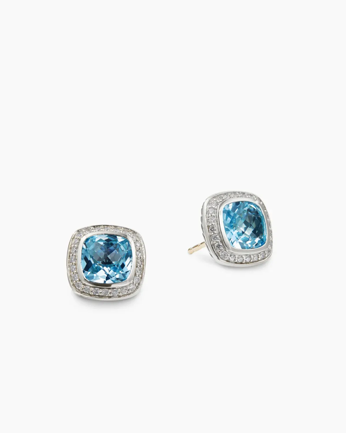 Albion庐 Stud Earrings Sterling Silver with Blue Topaz and Diamonds, 7mm