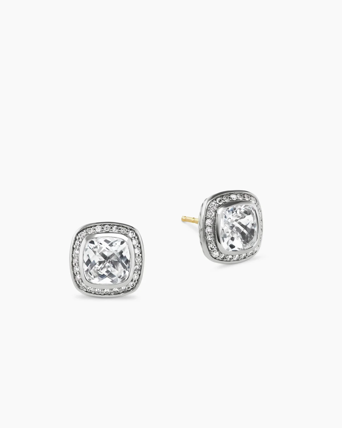 Albion庐 Stud Earrings Sterling Silver with White Topaz and Diamonds, 7mm