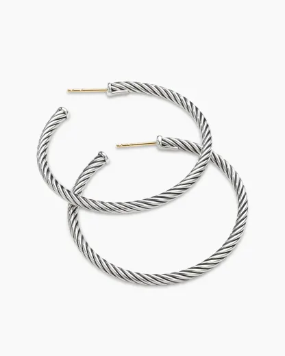 Cable Hoop Earrings Sterling Silver, 1.5in