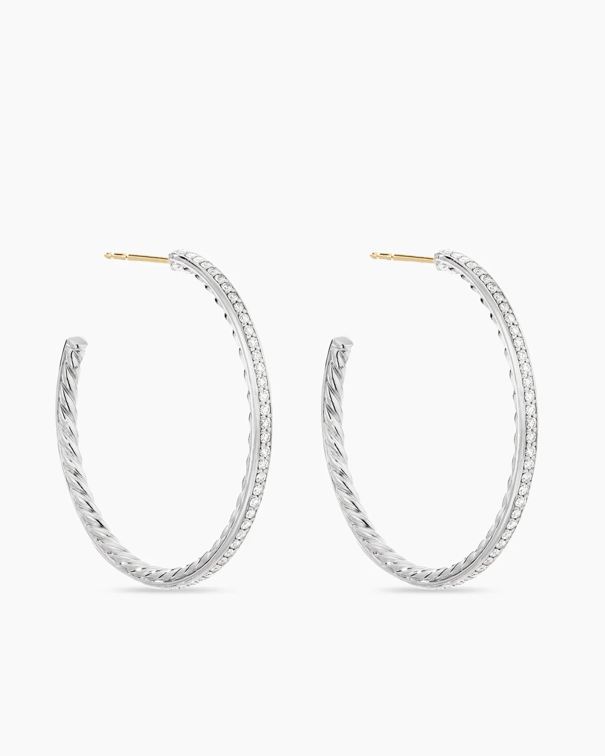Pav茅 Hoop Earrings Sterling Silver with Diamonds, 38mm