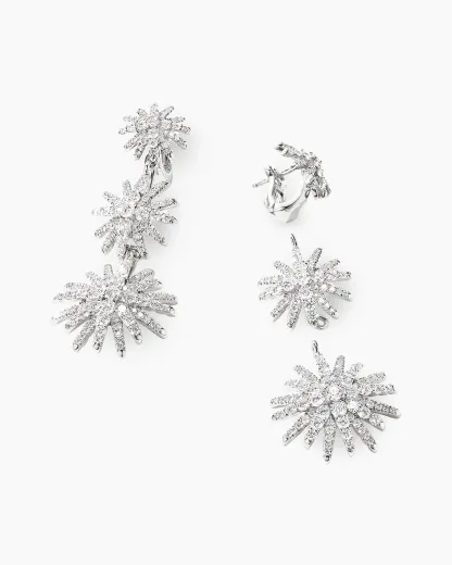 Starburst Triple Drop Earrings 18K White Gold with Diamonds, 51mm