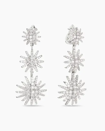 Starburst Triple Drop Earrings 18K White Gold with Diamonds, 51mm