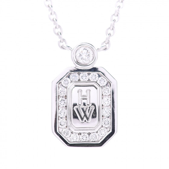 18K White Gold Diamond H W Logo Pendant Necklace