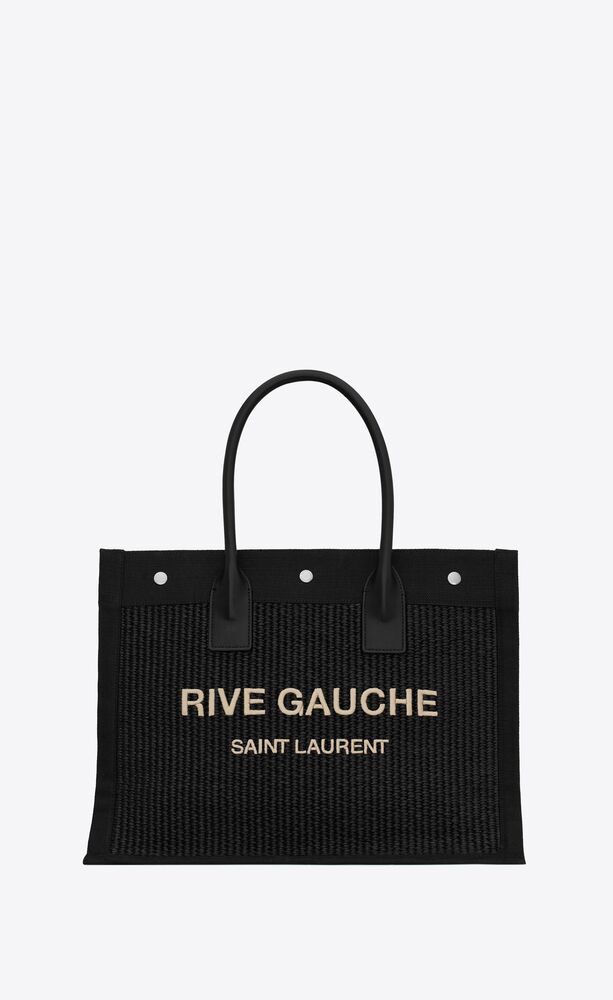 RIVE GAUCHE SMALL TOTE BAG IN RAFFIA AND LEATHER