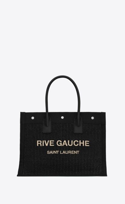 RIVE GAUCHE SMALL TOTE BAG IN RAFFIA AND LEATHER