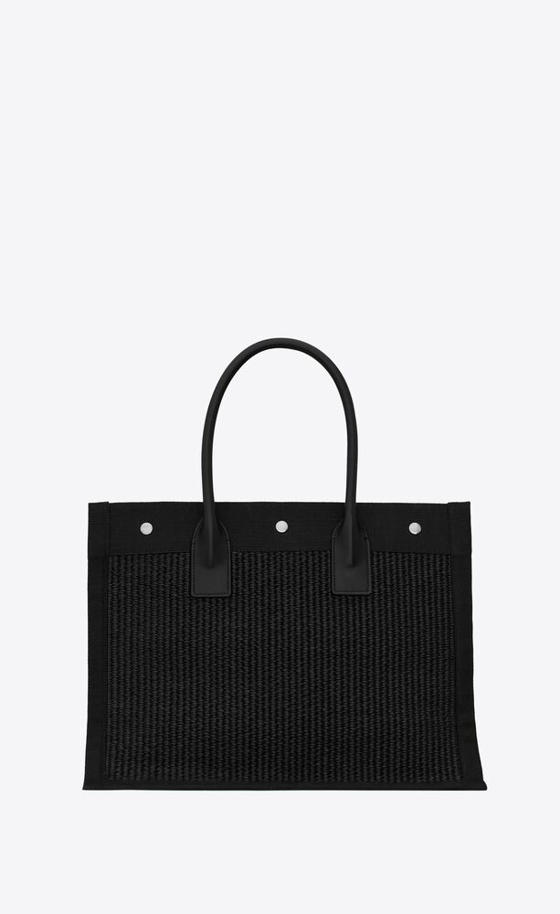 RIVE GAUCHE SMALL TOTE BAG IN RAFFIA AND LEATHER