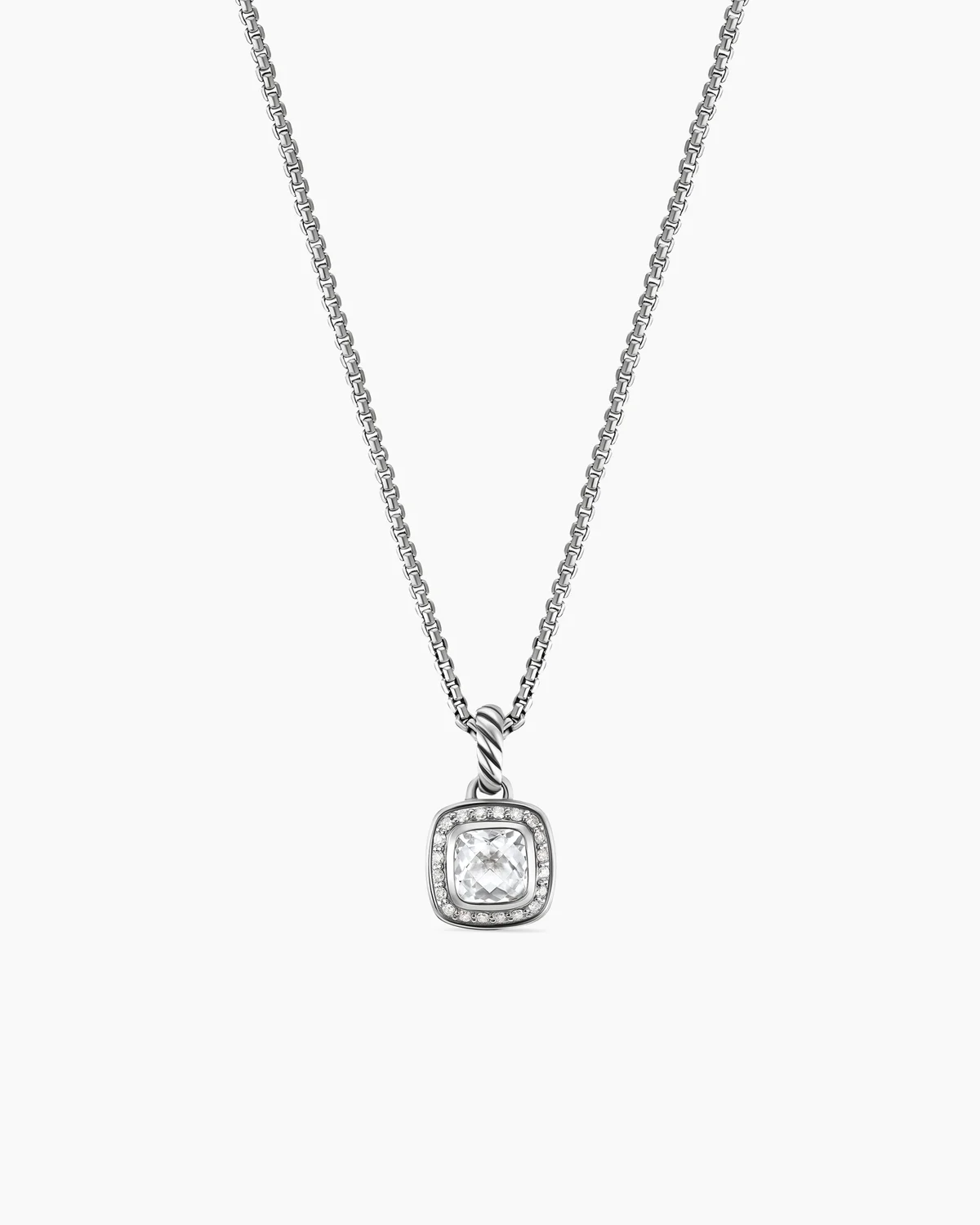 Petite Albion庐 Pendant Necklace Sterling Silver with White Topaz and Diamonds, 7mm