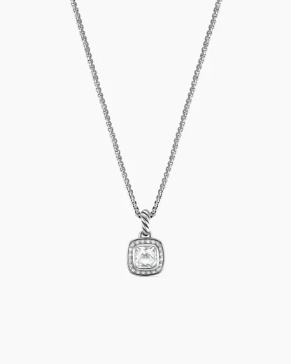 Petite Albion庐 Pendant Necklace Sterling Silver with White Topaz and Diamonds, 7mm