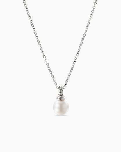 Petite Solari Pendant Necklace 18K White Gold with Pearl and Diamonds, 11.5mm