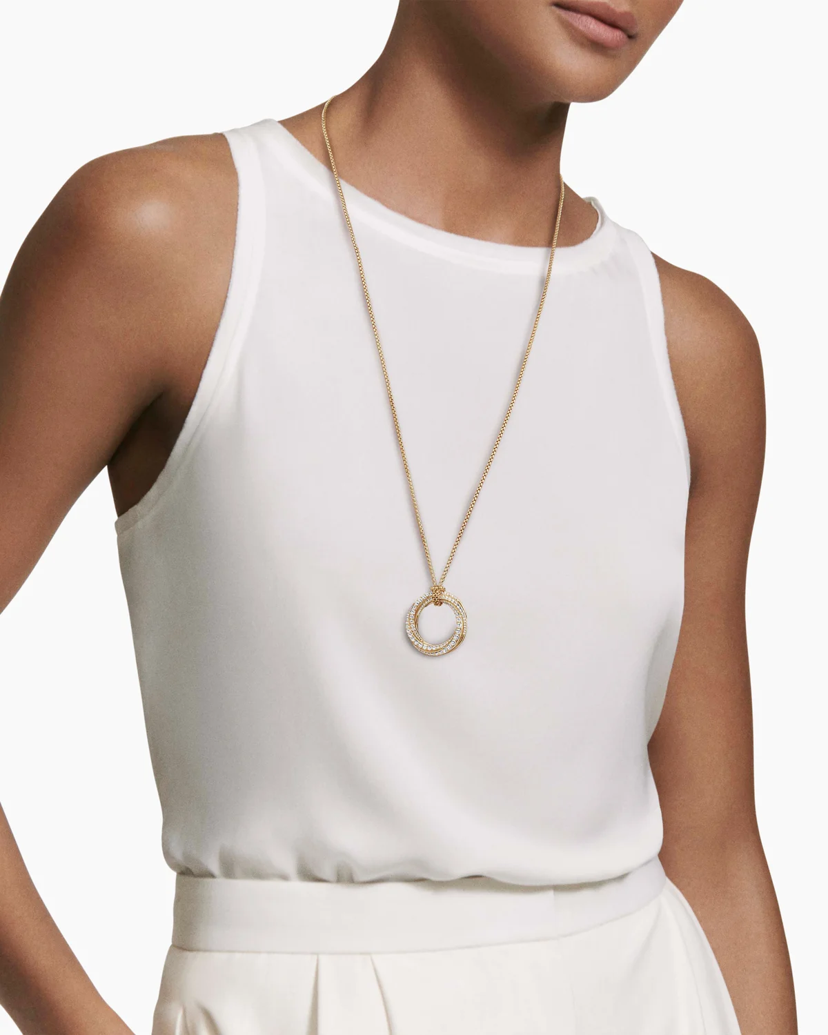Pav茅 Crossover Pendant Necklace 18K Yellow Gold with Diamonds, 30mm