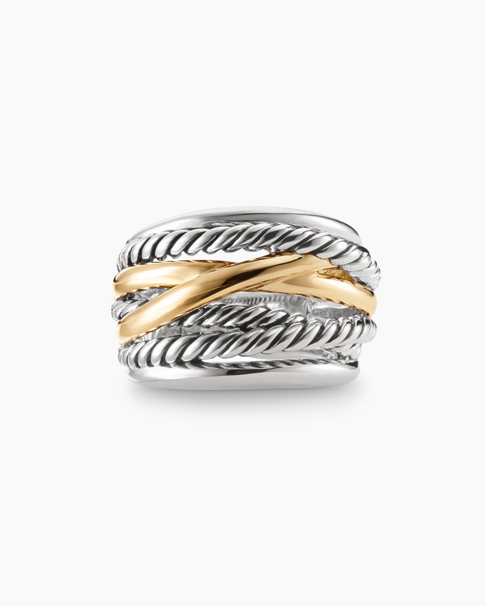 Crossover Ring Sterling Silver with 14K Yellow Gold, 17mm