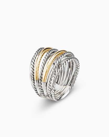 Crossover Ring Sterling Silver with 18K Yellow Gold, 17.8mm