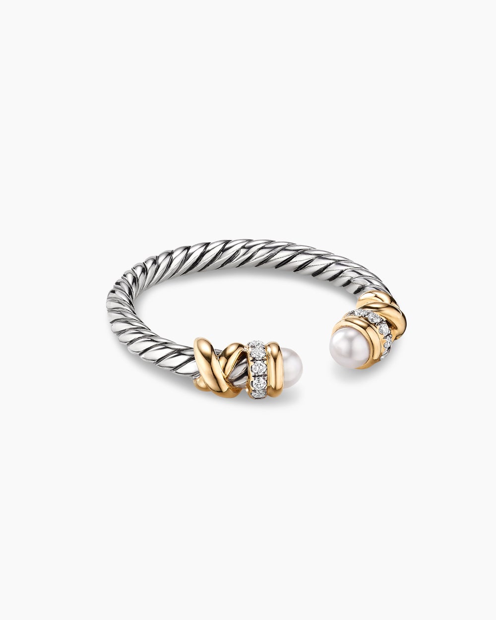 Petite Helena Ring Sterling Silver with 18K Yellow Gold, Pearls and Diamonds, 2.5mm
