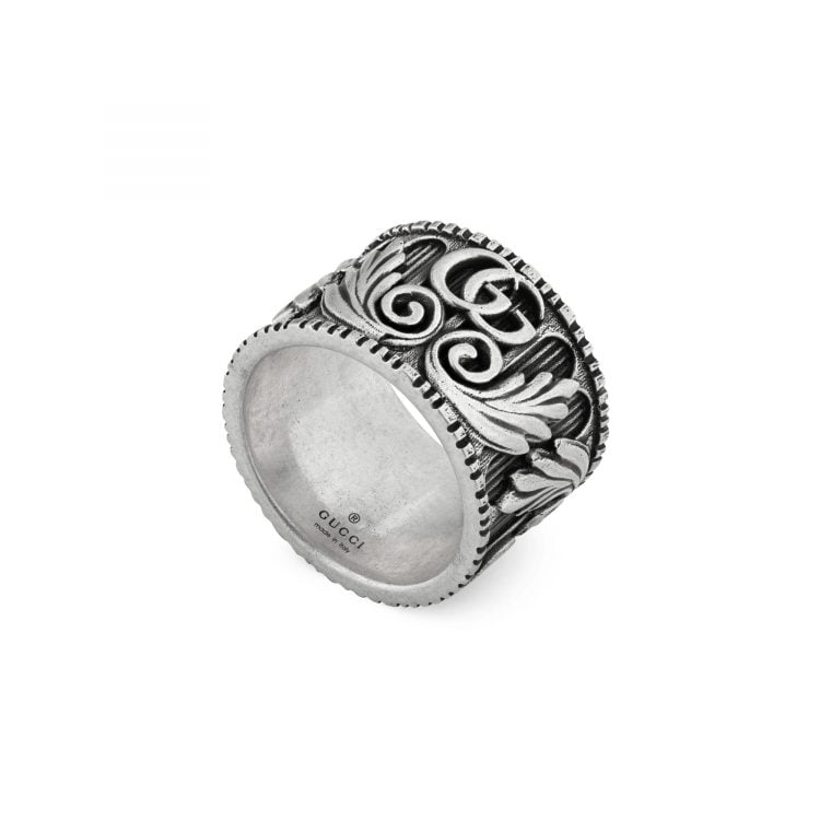 DOUBLE G SILVER RING WITH LEAVES