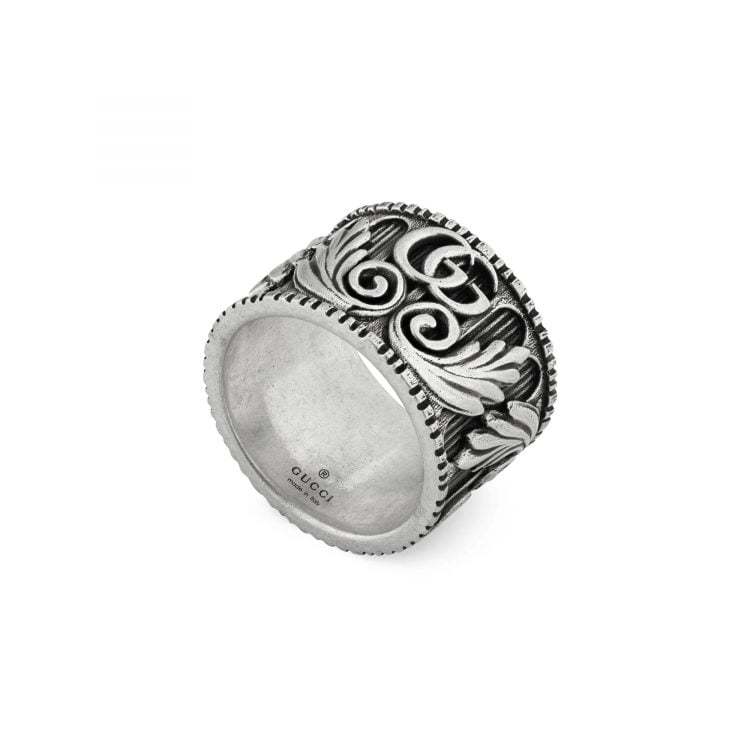 DOUBLE G SILVER RING WITH LEAVES