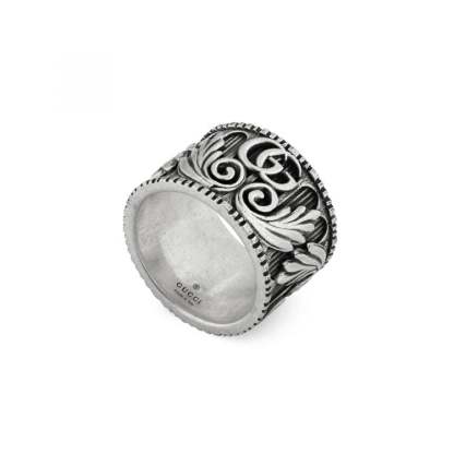 DOUBLE G SILVER RING WITH LEAVES