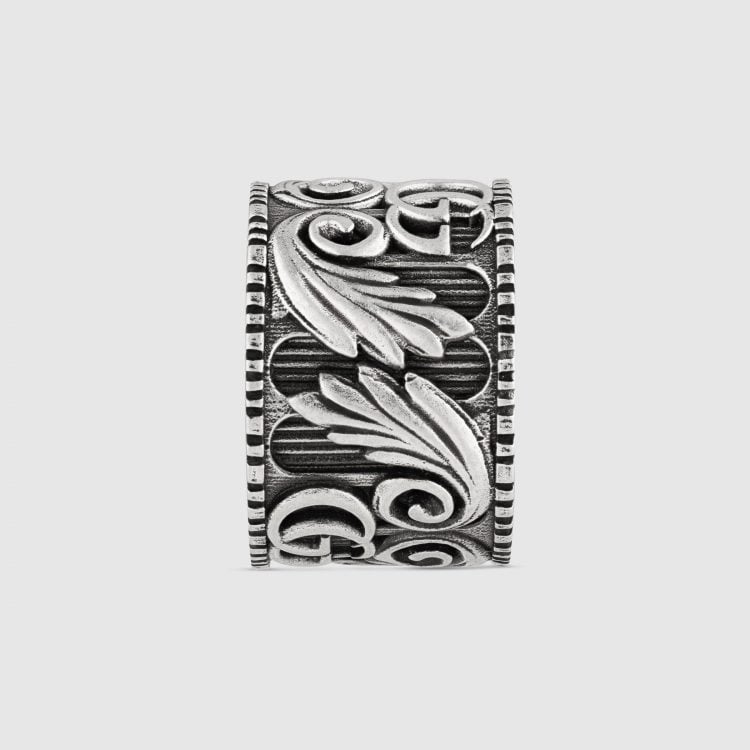 DOUBLE G SILVER RING WITH LEAVES