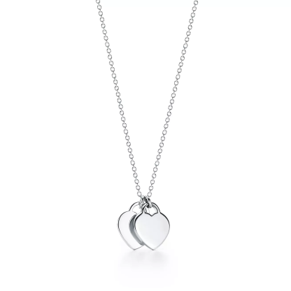 Return to 庐 Red Double Heart Tag Pendant in Silver, Mini