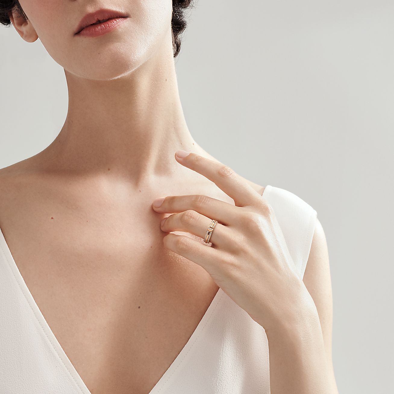 T Narrow Pave Diamond Ring in 18k Rose Gold