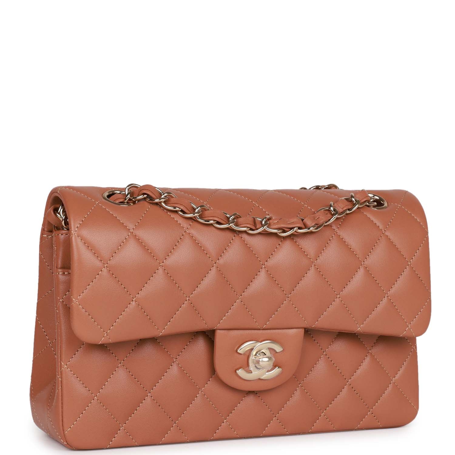Small Classic Double Flap Bag Caramel Brown Lambskin Light Gold Hardware